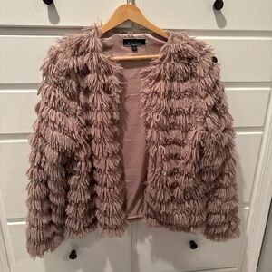 Dusty rose faux fur cropped jacket